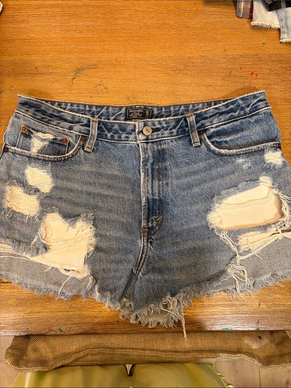 Abercrombie & Fitch Distressed Light Blue Denim Shorts